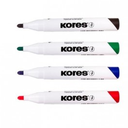 Набор маркеров для белых досок KORES с губкой 3мм 4шт/уп 20863