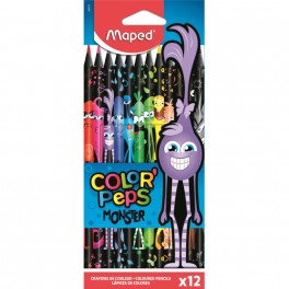 Карандаши цветные Maped BLACK MONSTER трехгранные,пластик,12цв/наб,862612