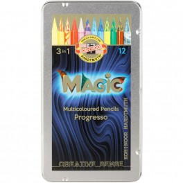 Карандаши цветные цельнографитные PROGRESSO MAGIC 8772, 12шт, мет.кор