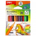 Карандаши цветные 12цв 3-гран Deli Enovation mini, пластик, EC114-12