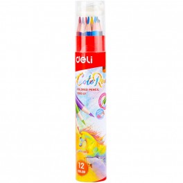 Карандаши цветные Deli EC00307 ColoRun 3-гран. 12цв/наб точилка карт.тубус