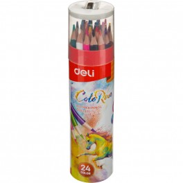 Карандаши цветные Deli EC00327 ColoRun 3-гран. 24цв/наб точилка карт.тубус