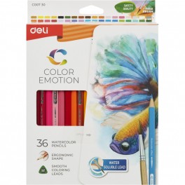 Карандаши цветные акварельные Deli EC00730 Color Emotion липа 36цв/наб