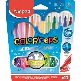 Фломастеры Maped COLOR'PEPS LONG LIFE,3хгр.пиш.узел,смываем,12цв/наб,845020