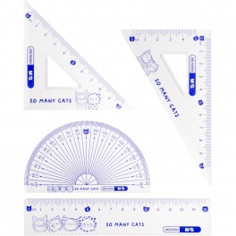 Набор чертежный M&G So Many Cats (линейка, транспортир, 2 треугольн), в асс