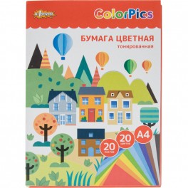 Бумага цветная №1School ColorPics А4,20л,20цв,тонированная в массе