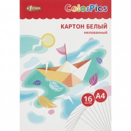 Картон белый №1School 16л,А4 мелованный ColorPics в папке