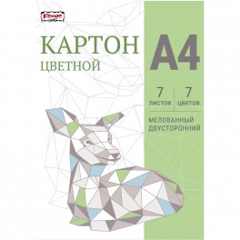 Картон цветной Комус класс Оригами 7л 7цв А4 двусторон. мелован.папка