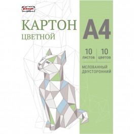 Картон цветной Комус класс Оригами  10л 10цв А4 двусторон. мелован.папка