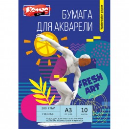 Бумага для акварели Комус Арт А3, 10 л., 200 г/м2, ГОЗНАК, в папке