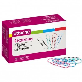 Скрепки Attache Зебра с полимерным покрытием,28 мм,разноцветные,100 шт/уп