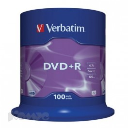 Носители информации DVD+R, 16x, Verbatim Azo Matt Silver, Cake/100, 43551