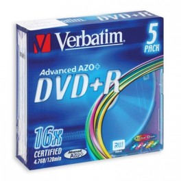 Носители информации Verbatim DVD+R 4,7Gb 16х Slim/5 43556 Color