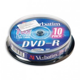 Носители информации DVD-R, 16x, Verbatim Azo Matt Silver, Cake/10, 43523