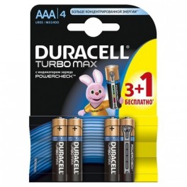 Батарея DURACELL ААA/LR03-4BL TURBO Max 3шт+1 бесплатно бл/4