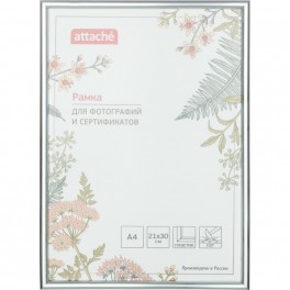 Рамка А4(21х30)ATTACHE серебряная, пластиковый баг