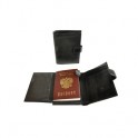 Портмоне мужское с обложкой для паспорта кожаное черное, 02-324-0813