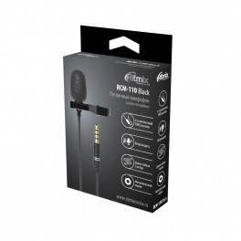 Микрофон RITMIX RCM-110 Black, петличный, всенапр, кабель 2м, Jack 3.5